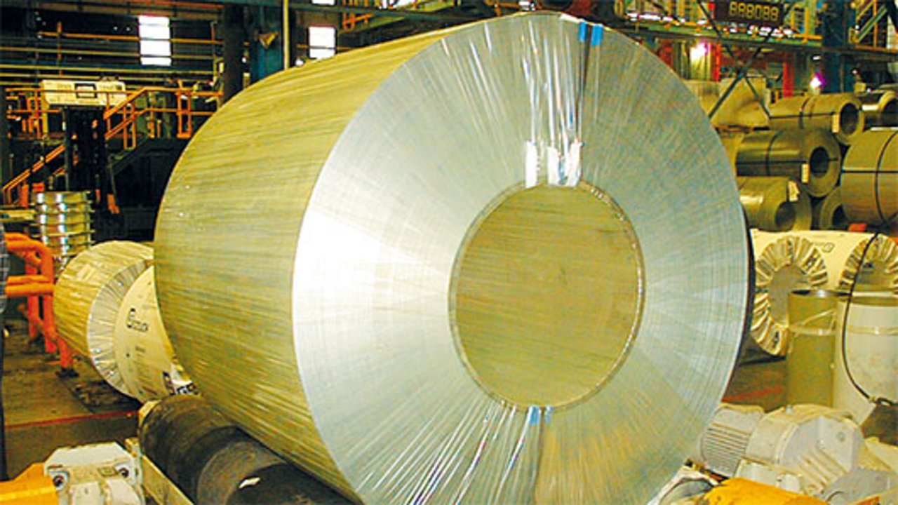 Large steel coils wrapped in ICB film
